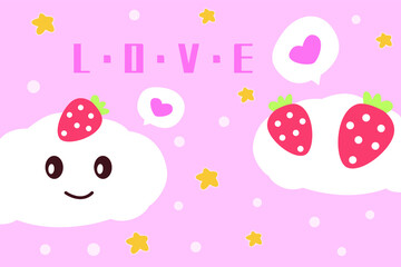 Cartoon Cloud Strawberry Pink Door Mat Floor Mat