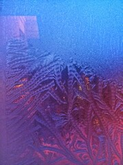 Snow and ice on the glass of the car. 