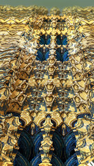 Ventilation shafts above the blue tunnels of a fractal world. 3d fractal graphic, part of a huge fractal, calculated with Mandelbulb 3D program, JPEG Grafik