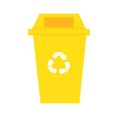  Plastic trash Recycle yellow bin isolated white backfround vector.