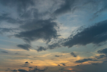 Colorful sunset. Natural sky background texture, beautiful color. Sunset landscape in the sky after sunset. Beautiful view of sky with clouds at sunrise
