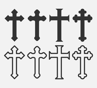 Set of Christian Cross icon logo app, UI. Vector illustration.