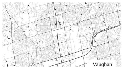 Map of Vaughan city, Ontario, Canada. Horizontal background map poster black and white, 1920 1080 proportions.