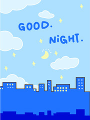 Cartoon hand-painted landscape city night building decoration painting hanging painting