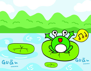 Cartoon landscape frog illustration tapestry