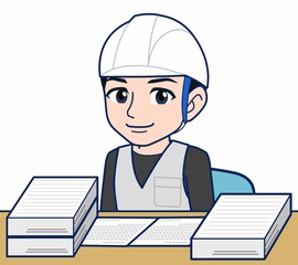 工事現場にいる作業員の男性