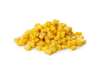 Heap of canned corn isolated on white background