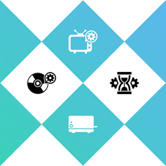 Set CD or DVD disk setting, Toaster, Tv and Hourglass icon. Vector.