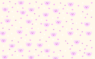Cartoon pink love pig pig wallpaper wall sticker vector design illustration