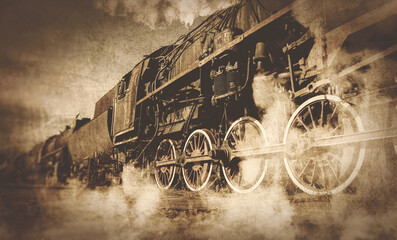 Fototapeta na wymiar old locomotive with steam.