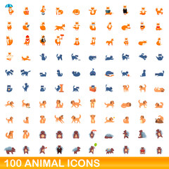 100 animal icons set. Cartoon illustration of 100 animal icons vector set isolated on white background