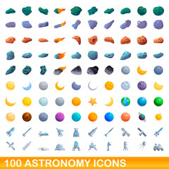 100 astronomy icons set. Cartoon illustration of 100 astronomy icons vector set isolated on white background