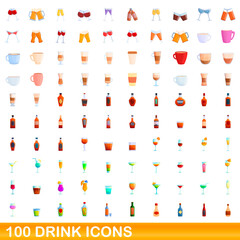 100 drink icons set. Cartoon illustration of 100 drink icons vector set isolated on white background