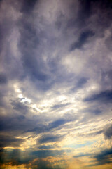 Vertical photo. View of the dark sky before the storm.