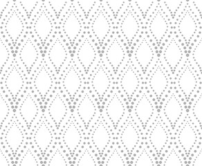 The geometric pattern with wavy lines, points. Seamless vector background. White and gray texture. Simple lattice graphic design.