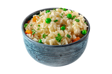 Rice with vegetables, isolated on a white background with a clipping path