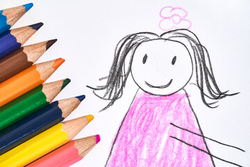 For the best mom ever. Close up shot of a colorful child drawing for Mothers day and colored pencils