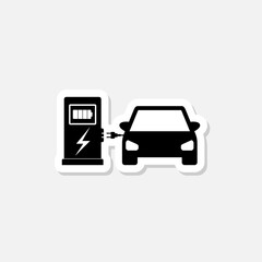 Electric car charging station sticker icon isolated on white background