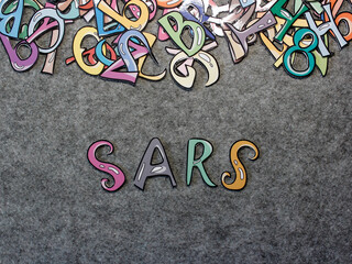 SARS Hand-drawn keyword colorful puzzle with grey background top view