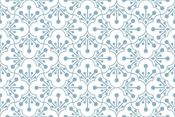 Foto op Plexiglas Flower geometric pattern. Seamless vector background. White and blue ornament © ELENA