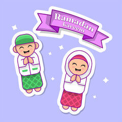 Man and women moeslim Vector Icon Illustration.