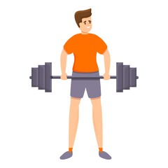 Man take barbell icon. Cartoon of man take barbell vector icon for web design isolated on white background