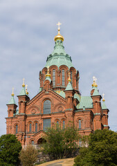 Fototapeta na wymiar Uspenski Cathedral is main cathedral of Orthodox Church of Finland, Helsinki, Finland
