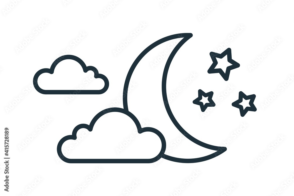Leinwandbilder simple weather icon with half moon or waning crescent with stars in cloudy sky. symbol of night time
