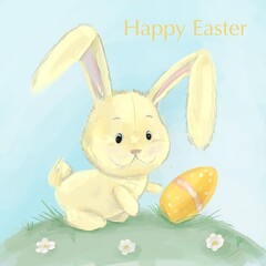 illustration easter bunny with easter eggs postcard