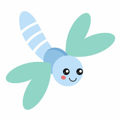 Cute dragonfly in cartoon style. Insects for a children's book. A character to print on a child's clothing.