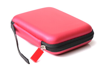 Small red bag with zipper on white background