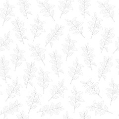 Seamless leaf pattern. Black and white sketch background