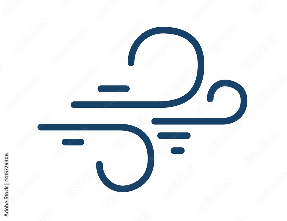 Aufkleber Abstract simple icon of windy weather in line art style with curved lines of blowing cold wind isolated on white background. Linear flat vector illustration