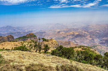 hills panorama of beautiful Semien or Simien Mountains National Park landscape in Northern Ethiopia near lalibela and Gondar. Africa wilderness