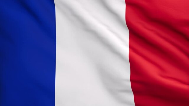 Close-up of the flag of France waving in the wind, 3D rendered animation