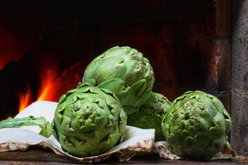 artichoke on a wooden table