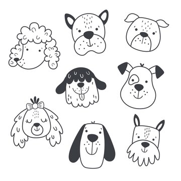 cute doodle dogs head on white background