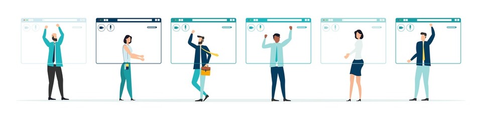 Group video call. Virtual window frames. Friends' social distance.