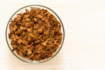 Coconut Husk Chips or coconut shell chips. Commonly used as soil improvement or conditioner material.