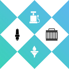 Set Car spark plug, Funnel and oil drop, air pump and radiator cooling system icon. Vector.