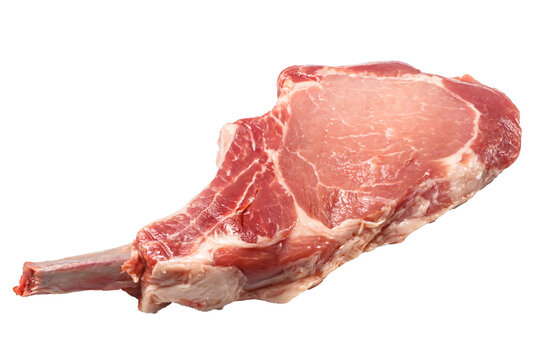 Tomahawk raw steak on a white background. Isolated.