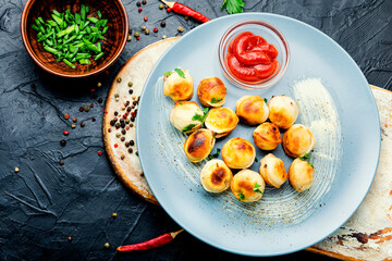 Delicious fried pelmeni