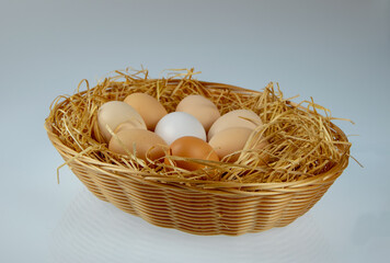 Fresh, rural eggs in basket. Free range. © Jakub