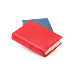 Stack of books in colour covers with white sheets isolated on a white background