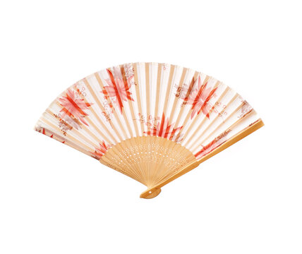 Chinese silk fan with floral ornament isolated on a white background