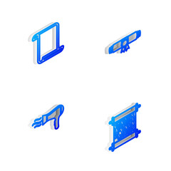 Set Isometric line Diploma rolled scroll, Paper, Hair dryer and icon. Vector.