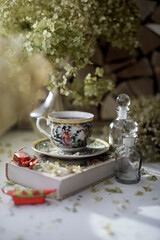 vintage still life with a cup of tea