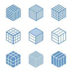 Design elements set. Cubic shape icons. Abstract hexagons.