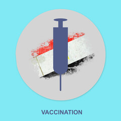 Syringe for vaccination against the background of the flag of Egypt. Icon on a blue background. Isolated. Vaccination against COVID 19. Health.