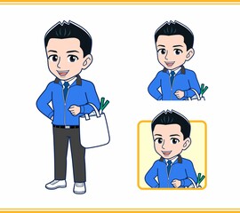 青いジャンバーを着たサラリーマン